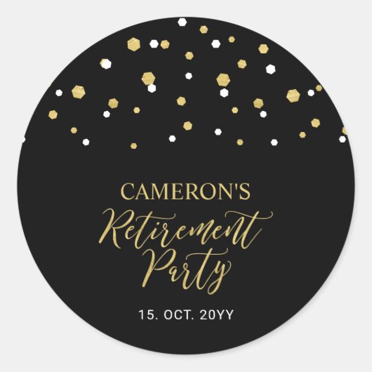 Sticker Rond Black & Gold | Faveur de fête de retraite moderne  (Devant)