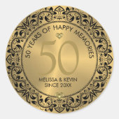 Sticker Rond Black Gold Floral Circle 50th Wedding Anniversary (Devant)