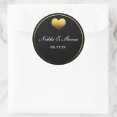 Sticker rond Black & Gold Foil Coeur Étiquette Fav (Sac)