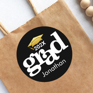 Sticker Rond Black Gold Foil Graduation Gras Typographie modern