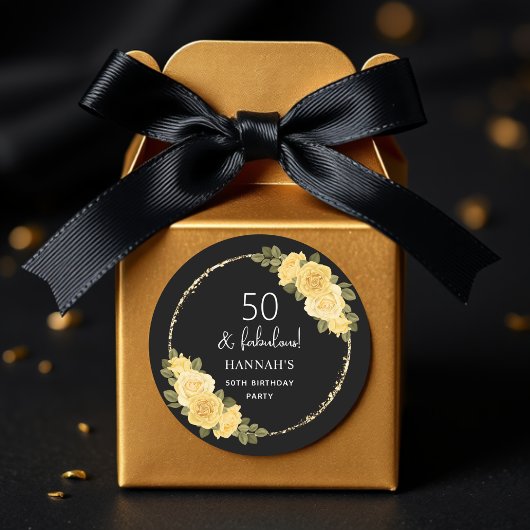 Sticker Rond Black Gold & Jaune Floral 50e anniversaire