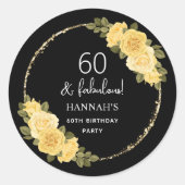 Sticker Rond Black Gold & Jaune Floral 60e anniversaire (Devant)