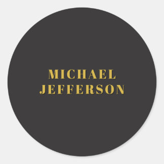 Sticker Rond Black & Gold Minimalist Plain Modern Own Name
