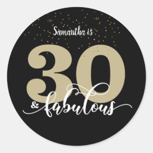Sticker Rond Black Gold Parties scintillant 30 et Fabulous Birt
