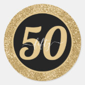 Sticker Rond Black & Gold Parties scintillant 50 Cinquante ans  (Devant)