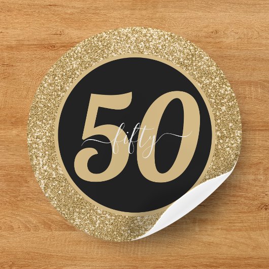 Sticker Rond Black & Gold Parties scintillant 50 Cinquante ans 