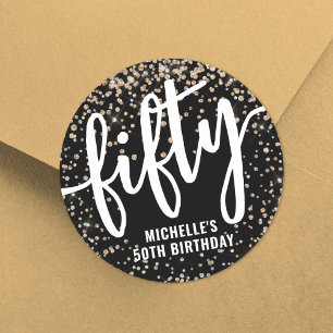 Sticker Rond Black Gold Parties scintillant 50e anniversaire