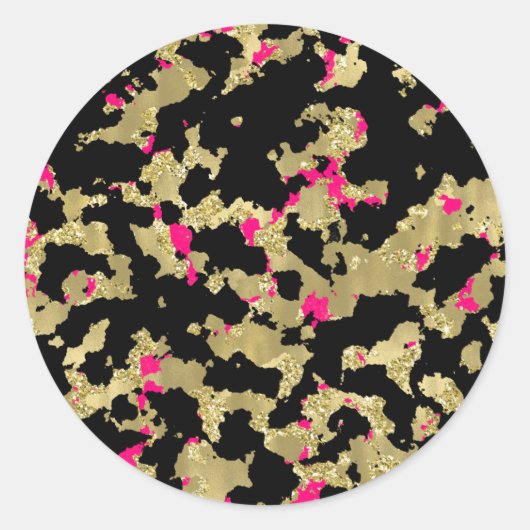 Sticker Rond Black Gold Parties scintillant Hot rose Abstrait P (Devant)