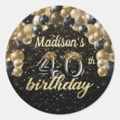 Sticker Rond Black Gold Personnalisé 40e anniversaire (Devant)