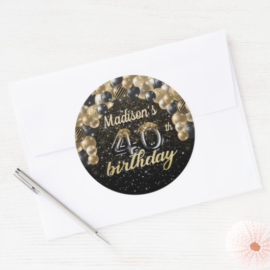 Sticker Rond Black Gold Personnalisé 40e anniversaire (Enveloppe)