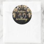 Sticker Rond Black Gold Personnalisé 40e anniversaire (Sac)