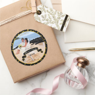 Sticker Rond Black Gold Random Dot Motif Votre photo Mariage