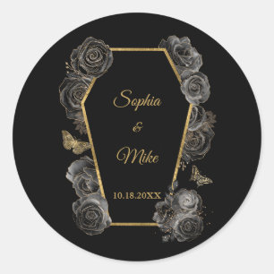 Sticker Rond Black & Gold Rose café gothique élégant mariage