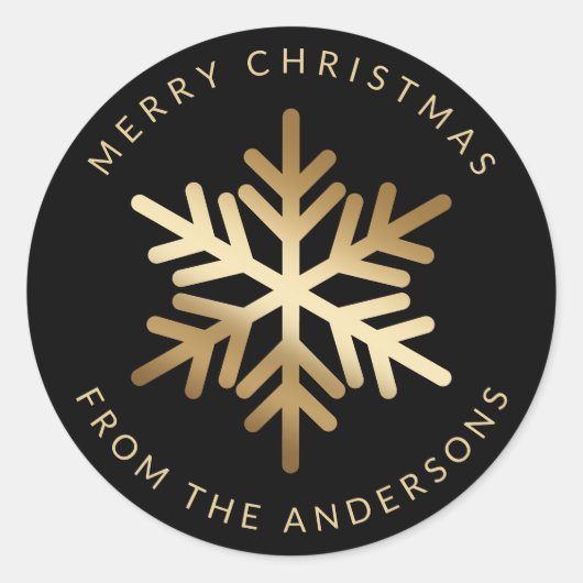 Sticker Rond Black Gold Snowflake Family Merry Christmas (Devant)