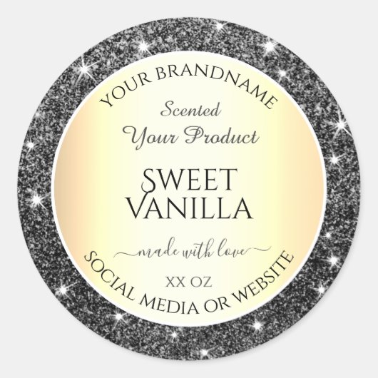 Sticker Rond Black Gold Sparkle Parties scintillant d'argent Ét (Devant)