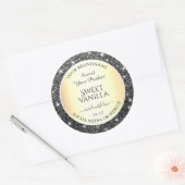 Sticker Rond Black Gold Sparkle Parties scintillant d'argent Ét (Enveloppe)
