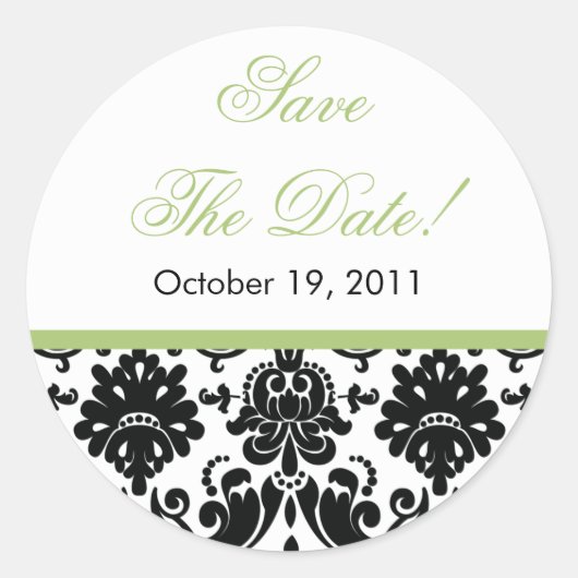 Sticker Rond Black & Green Damask Enregistrer l'autocollant Mar (Devant)
