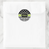 Sticker Rond Black Green Monogramme Damask Pois Motif (Sac)