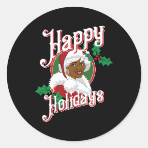Sticker Rond Black happy holiday afro-américain père Noël mrs c
