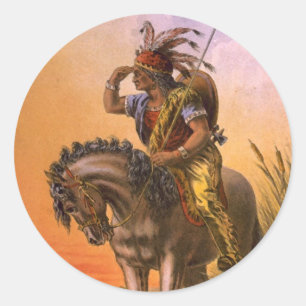 Sticker Rond Black Hawk Amérindien