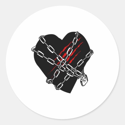 Sticker Rond Black Heart Red Chains Cool Gothic Valentines Day  (Devant)