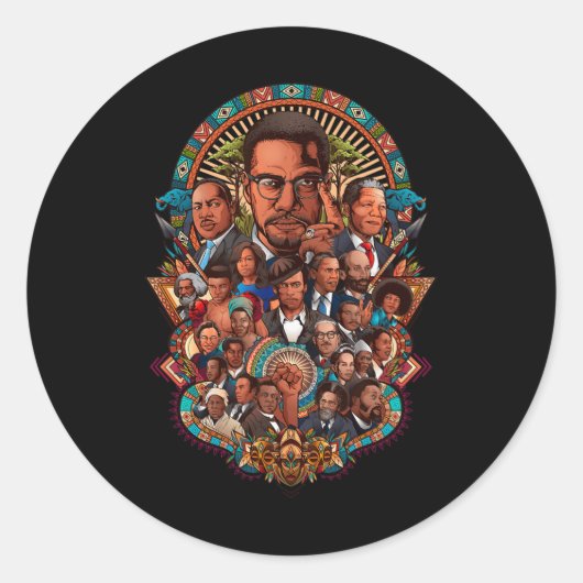 Sticker Rond Black History Leaders Collage Inspirational Africa (Devant)