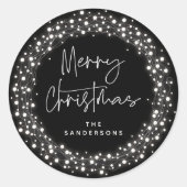 Sticker Rond Black Joyeux Noël Script Éclairage (Devant)
