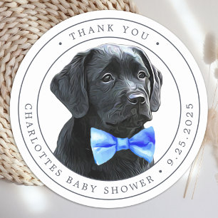 Sticker Rond Black Lab Blue Boy Baby shower Merci de garçon