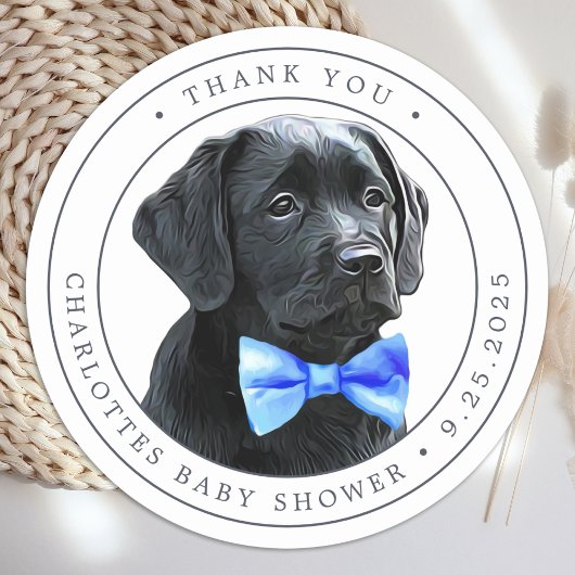 Sticker Rond Black Lab Blue Boy Baby shower Merci de garçon
