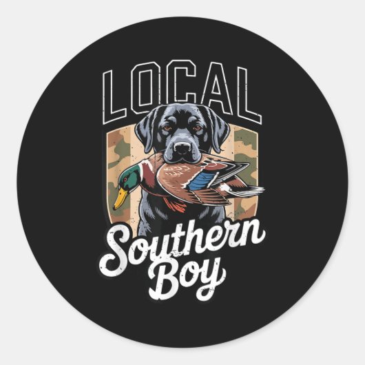 Sticker Rond Black Lab Dog Local Southern Boy Camo Duck Hunting (Devant)