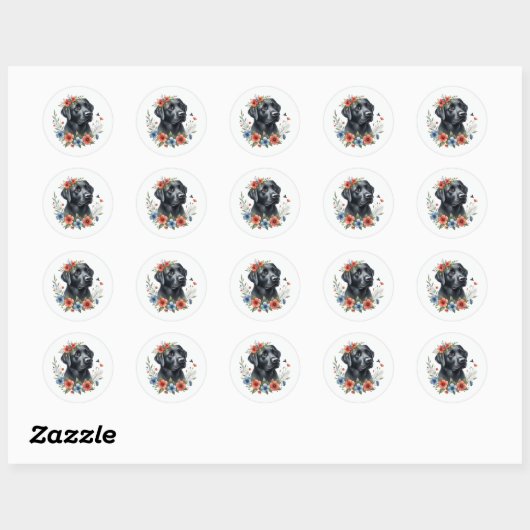Sticker Rond Black Lab Floral (Feuille)