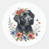 Sticker Rond Black Lab Floral (Devant)