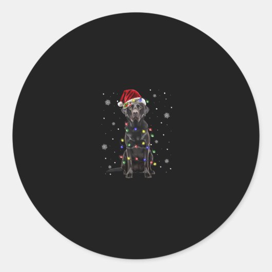 Sticker Rond black lab labrador chien lumières de Noël xmas pèr (Devant)