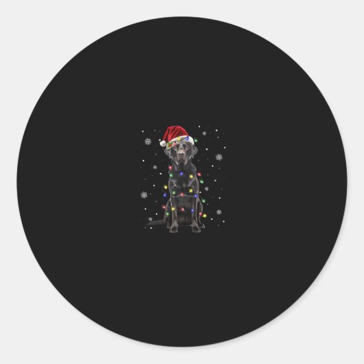 Sticker Rond black lab labrador chien lumières de Noël xmas pèr (Devant)