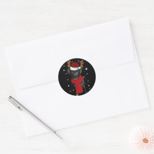 Sticker Rond Black Lab Labrador Christmas Tree Light Pajama