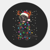 Sticker Rond Black Lab Labrador Christmas Tree Light Pajama Dog (Devant)