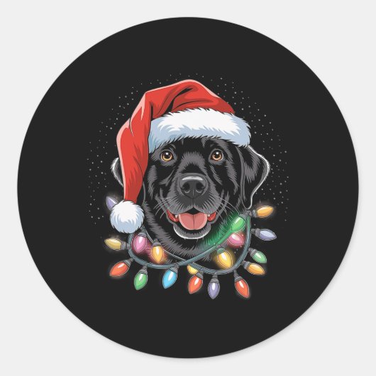Sticker Rond Black Lab Labrador Christmas Tree Light Pyjama Chi (Devant)