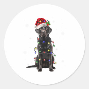 Sticker Rond Black Lab Labrador Christmas Tree Light Pyjama Chi
