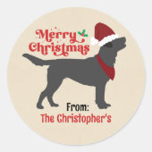 Sticker Rond Black Lab Labrador Joyeux Noël (Devant)
