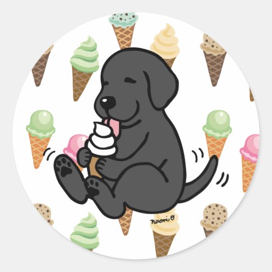 Sticker Rond Black Lab Licking Glace Creme (Devant)