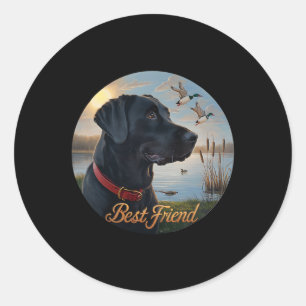 Sticker Rond Black Labrador Best Friend. Chasse Canard de sauva