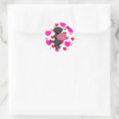 Sticker Rond Black Labrador Cartoon Valentine Hearts (Sac)