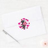 Sticker Rond Black Labrador Cartoon Valentine Hearts (Enveloppe)