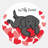 Sticker Rond Black Labrador Chiot Coeur à mâcher Valentine (Devant)
