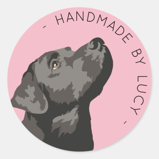 Sticker Rond Black Labrador Custom "Fabriqué à la main par..." (Devant)