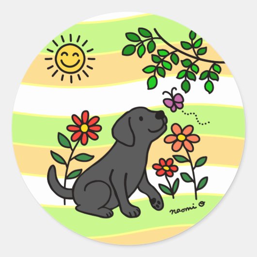 Sticker Rond Black Labrador et Green (Devant)