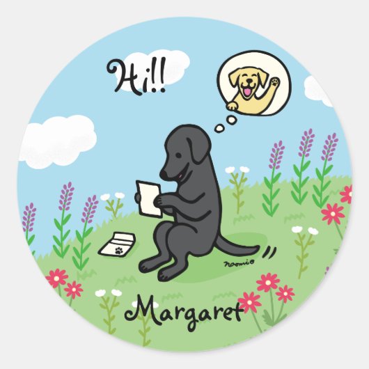 Sticker Rond Black Labrador et lettre d'un ami (Devant)