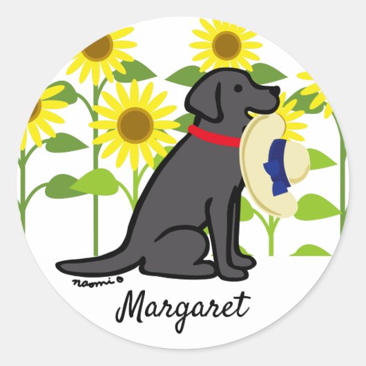 Sticker Rond Black Labrador et Sunflower été (Devant)