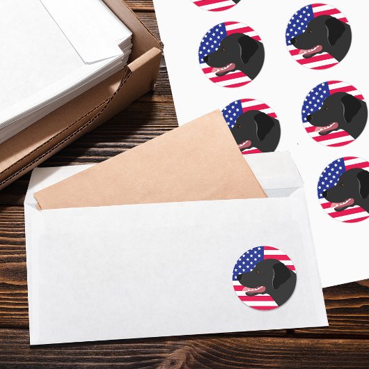 Sticker Rond Black Labrador Profile États-Unis