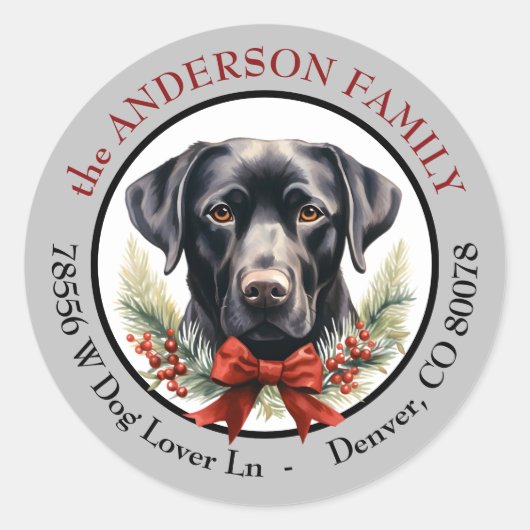 Sticker Rond Black Labrador Retriers Christmas Retours Adresse (Devant)